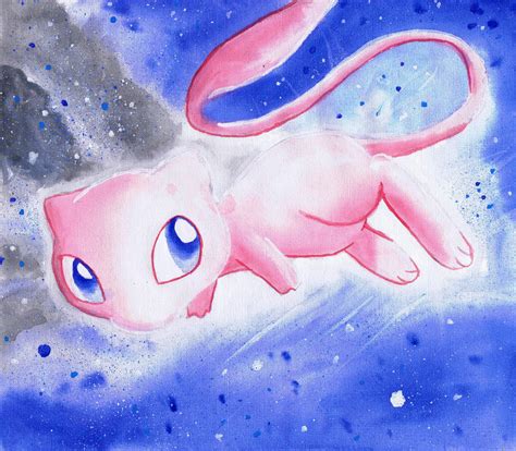 Mew Pokemon Watercolor On Canvas Painting By Lightningchaser On Deviantart