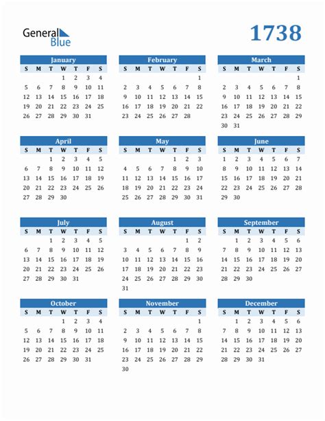 Free 1738 Calendars In Pdf Word Excel