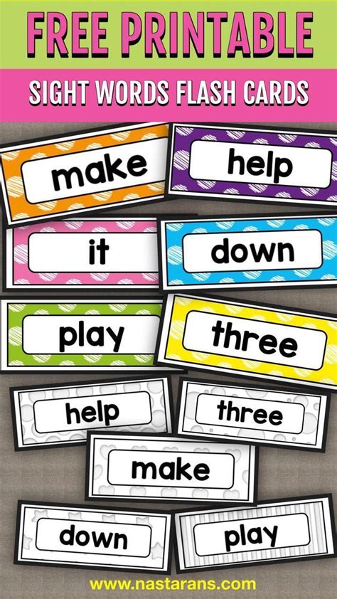 Working through flash cards can help to create sets of sight word flash cards, you'll probably want to use the dolch and/or fry sight word lists, since these lists correspond with those. Free Sight Words Flash Cards | Sight word flashcards, Sight words kindergarten printables, Sight ...
