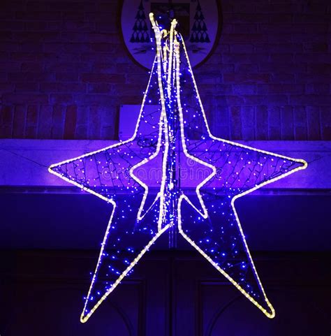 Illuminated Blue Christmas Star Stock Image Image Of Birth Against
