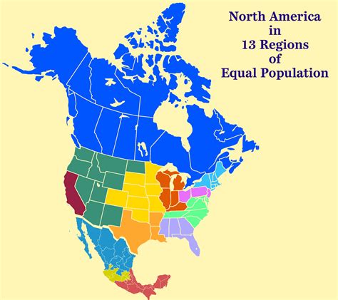 Oc North America Divided Into 13 Regions Of Equal Population 2000 X