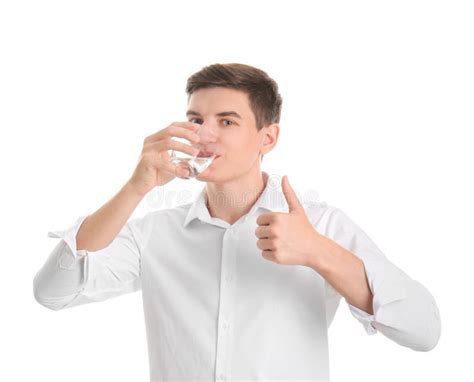 Young Man Drinking Water On White Background Stock Photo Image Of