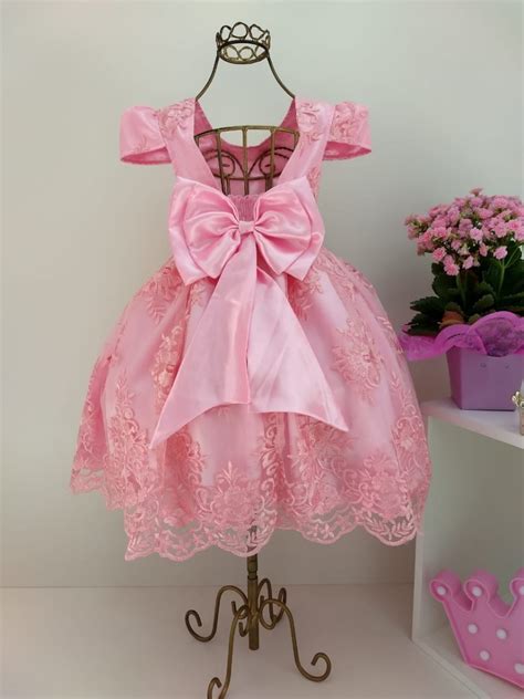 vestido festa infantil juvenil realeza renda rosa princesa r 169 90 em mercado livre