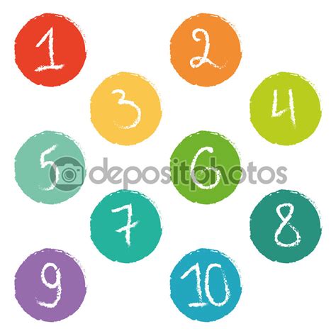 Conjunto De Diez Círculos Numéricos Coloridos — Vector De Stock