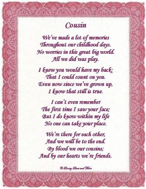I Love You Cousin Poems To Order And Personalize The Poem Above With A Specific Color And The