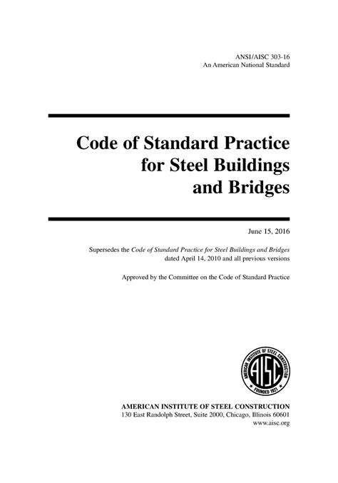 Aisc 303 16 Code Of Standart Practice For Steel Buildings And Bridges