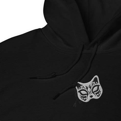 Embroidered Kitsune Mask Japanese Demon Fox Streetwear Hoodie