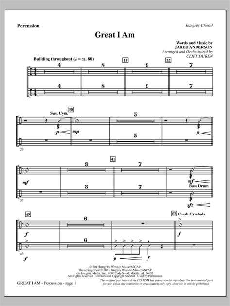 Great I Am Percussion Sheet Music Cliff Duren Choir Instrumental Pak