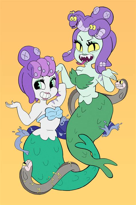 Cala Maria Cuphead Cuphead Game Highres Girl Breasts Mermaid Monster Girl Simple