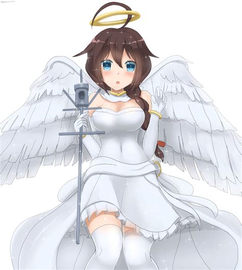 safebooru 1girl ahoge alternate costume angel angel wings bare shoulders blue eyes blush braid