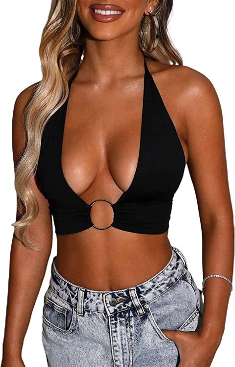 Criss Cross Halter Neck Top Sleeveless Backless Cut Out Self Tie Tank Crop Top Cami Y K Summer