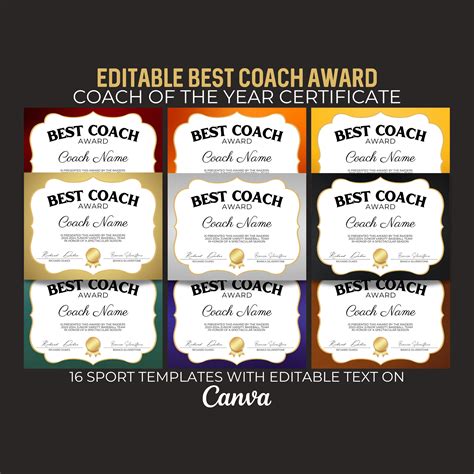Editable Best Coach Award Certificate Baseball Coach Etsy