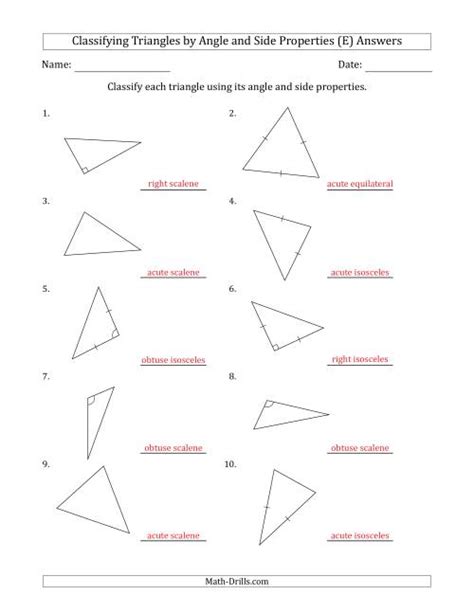 Classifying Triangles By Angle And Side Properties Marks Included On Question Page E