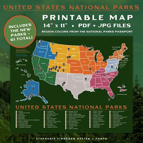 Printable National Parks Map 14x11 Poster Us National Parks Np