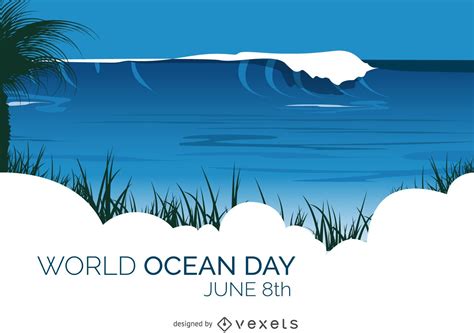 World Ocean Day Beach Card Vector Download