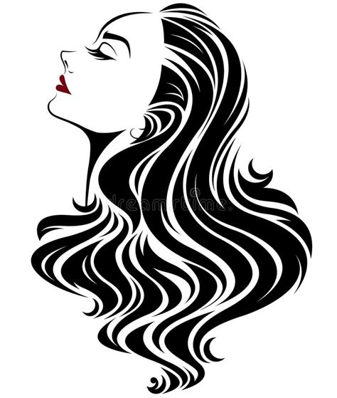 Women Long Hair Style Icon Logo Women Face On White Background Stock