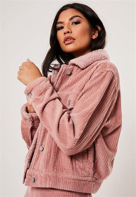 Missguided Blush Co Ord Borg Collar Jumbo Cord Jacket In Pink Save 11