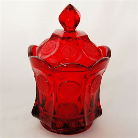Vintage Fostoria Ruby Red Coin Glass Pattern 347 Candy Jar And Cover Fostoria Glassware