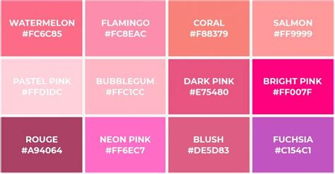 Shades Of Pink Pink Colors With Names Hex RGB CMYK