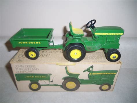 John Deere 140 Lawn Garden Tractor Cart Set Vintage Farm Toy In Box