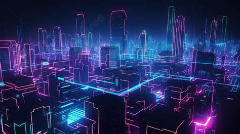 Modern City With Neon Lights And Neon Cities Background 3d Render