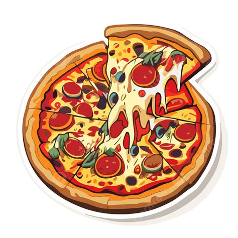 Sticker With A Cartoon Pizza Sticker Isolated On White Vector Clipart