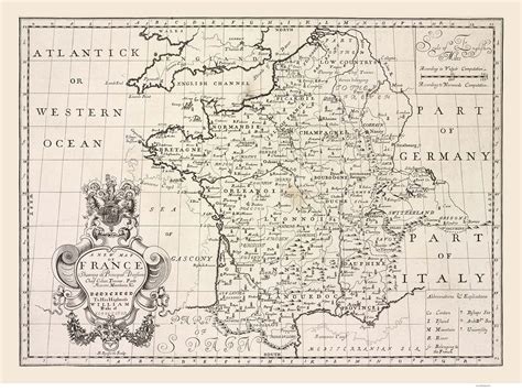 France 1700 Simple In English With Provinces Towns And Rivers Old Map