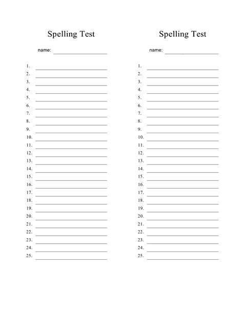 Free Blank Printable Spelling Test Sheets