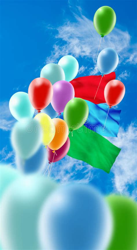 Image Of Of Balloons In The Sky Closeup Stock Illustration