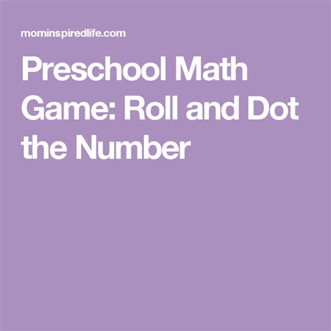 Roll And Dot The Number Math Activity Preschool Math Games Preschool