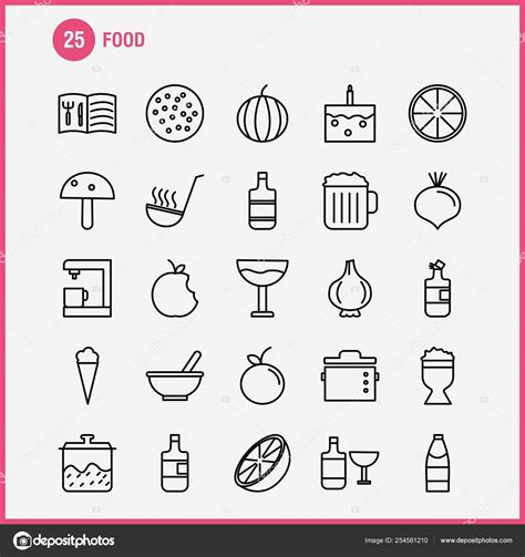 Food Line Icons Set Infographics Mobile Kit Print Design Include Stock