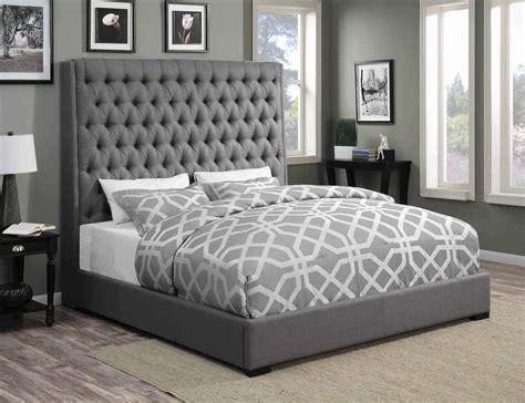 Grey Fabric Upholstered Bed Diamond Tufting