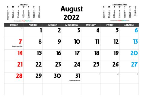 Free Printable August 2022 Calendar Pdf And Image