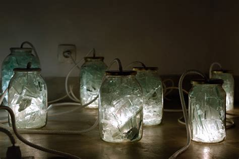 lighting made from jars filled with broken glass upcyclist