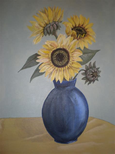 Sunflowers In Blue Vase Painting By Kathy Castro Fine Art America