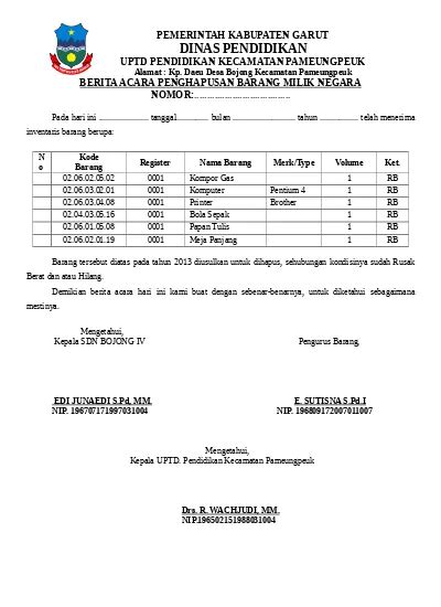 Detail Contoh Surat Berita Acara Pemusnahan Barang Koleksi Nomer