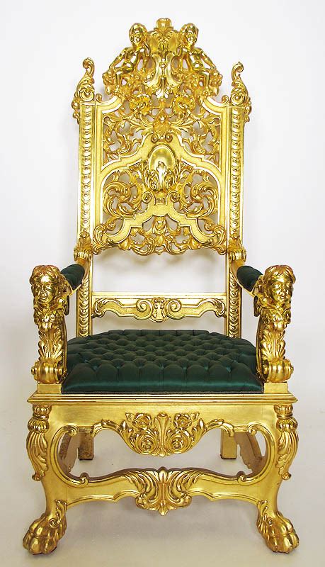 A Large Pair Of Italian Gildwood Carved Baroque Style Throne Armchairs