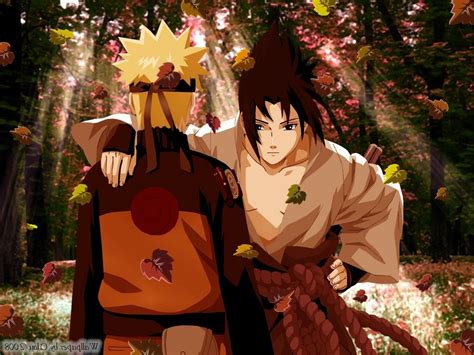 Anime Uzumaki Naruto Naruto Shippuuden Uchiha Sasuke Fall Leaves