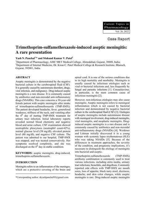 PDF Trimethoprim Sulfamethoxazole Induced Aseptic Meningitis A Rare