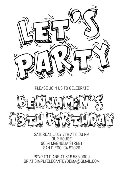 Simple Black And White Birthday Invitation Template Any Age Instant