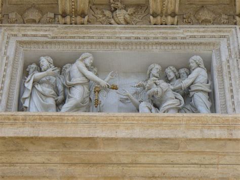 Biblical Sculpture Showing Jesus With Apostles And Jesus Giving Peter