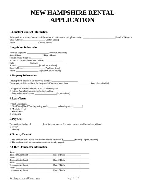 Free New Hampshire (NH) Rental Application Form | PDF & Word