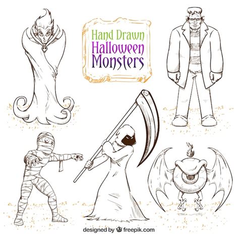 Free Vector Pack Of Hand Drawn Halloween Monsters