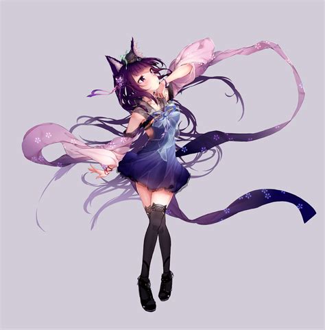 Wallpaper Anime Girls Chinese Dress Stockings Long Hair Purple