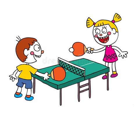 Kids Playing Table Tennis Ping Pong Stock Vector