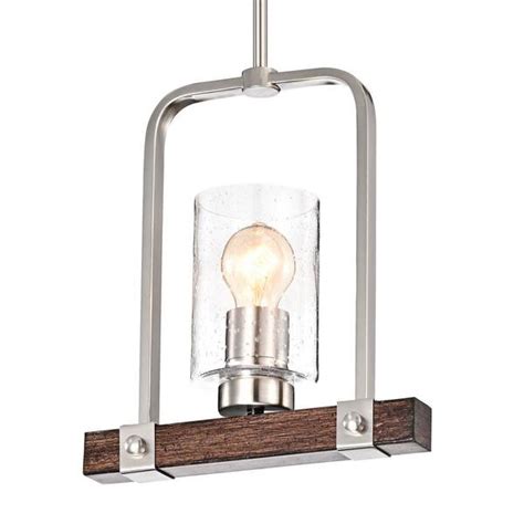 edvivi 1 light brushed nickel and wood finish farmhouse pendant light with seedy glass shade