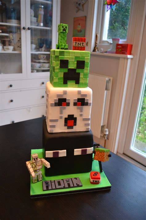 Minecraft Cake Minecraft Cake For My Sons Birthday Creeper Ghast And Enderman Tiers Fondant