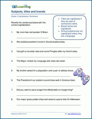 For seventh graders, this common core area helps students gain mastery of the rules for using the english language, including vocabulary use and language conventions, in order to. Grade 4 Capitalization Worksheets | K5 Learning