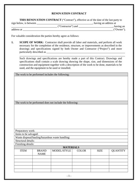 Renovation Contract For Contractor Virginia Form Fill Out And Sign