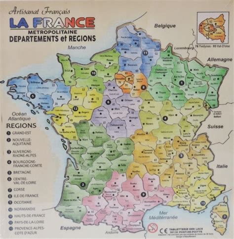 Puzzle Carte De France Départements Et Régions Tabletterie Des Lacs
